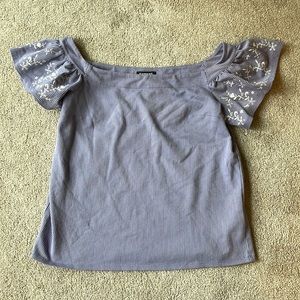 Express Lavender Striped Top with Floral Sleeves